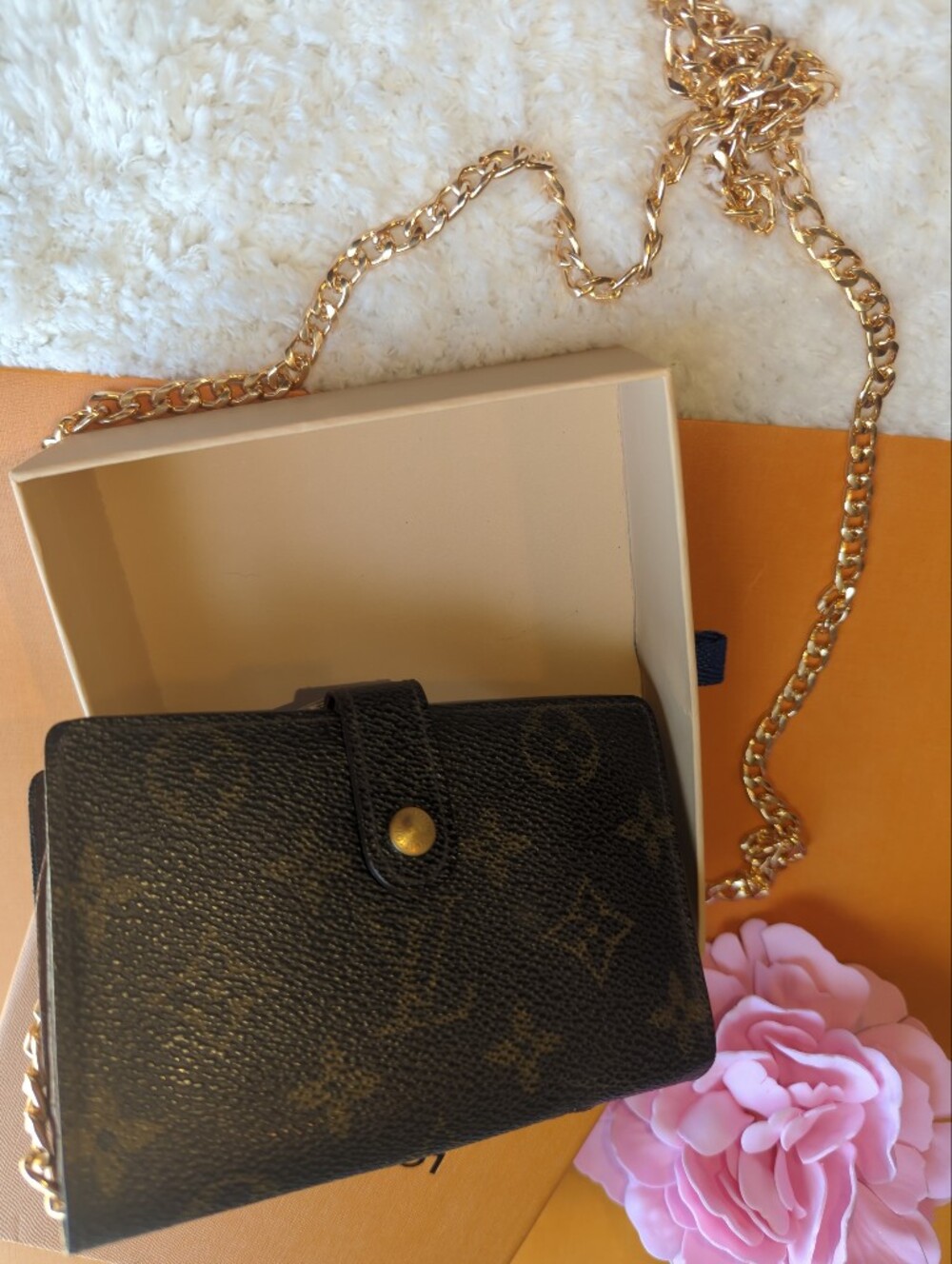 Louis Vuitton Monogram Authentic Kisslock Wallet Dark Brown With Chain + Box - Picture 2 of 7